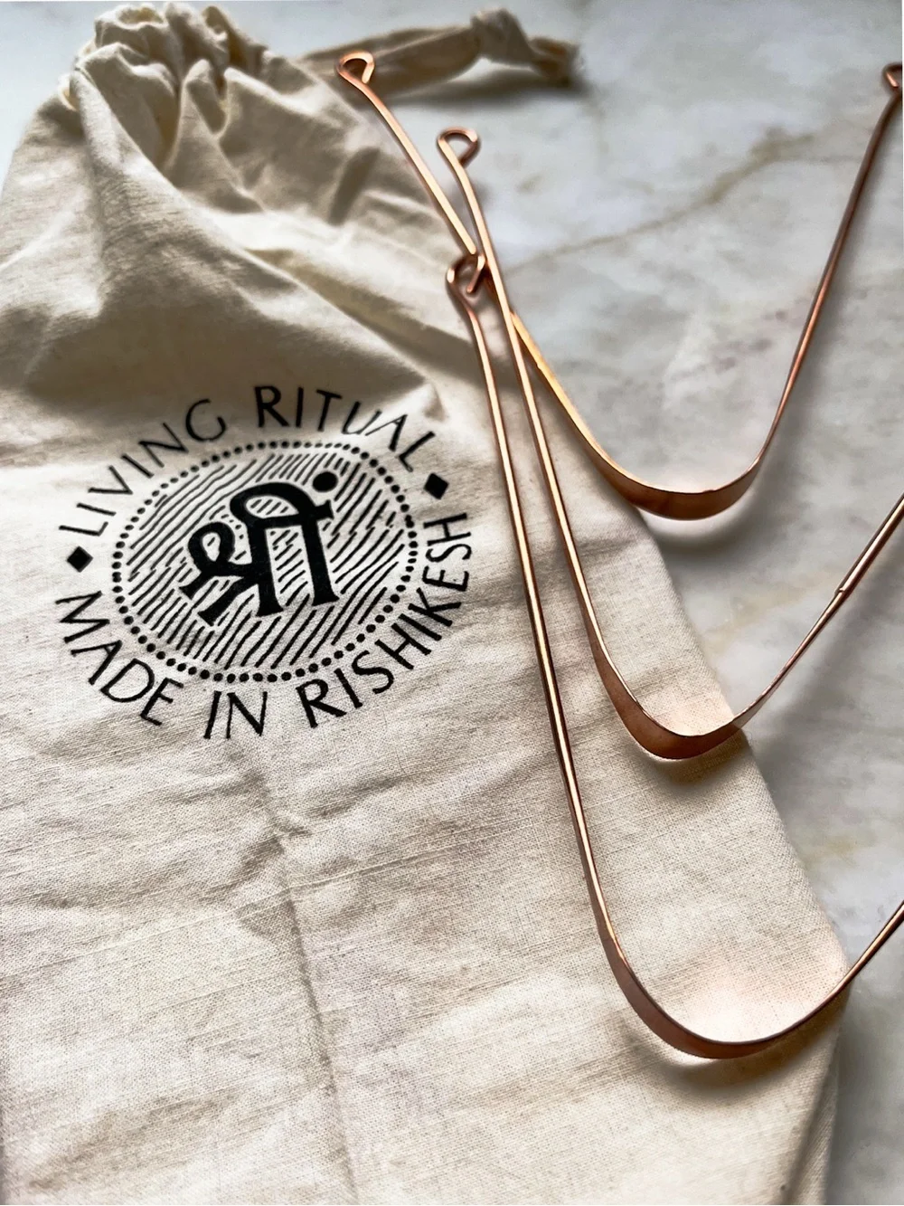Copper Tongue Scraper · Dinacharya · Handmade · Mantra Shreem · Living Ritual